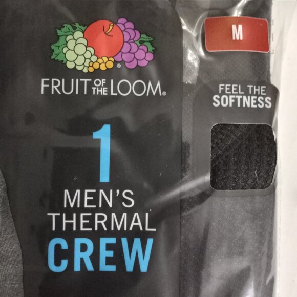 NEW Fruit of the Loom Mens M Black Soot Waffle Crew Thermal Top - Picture 2 of 3